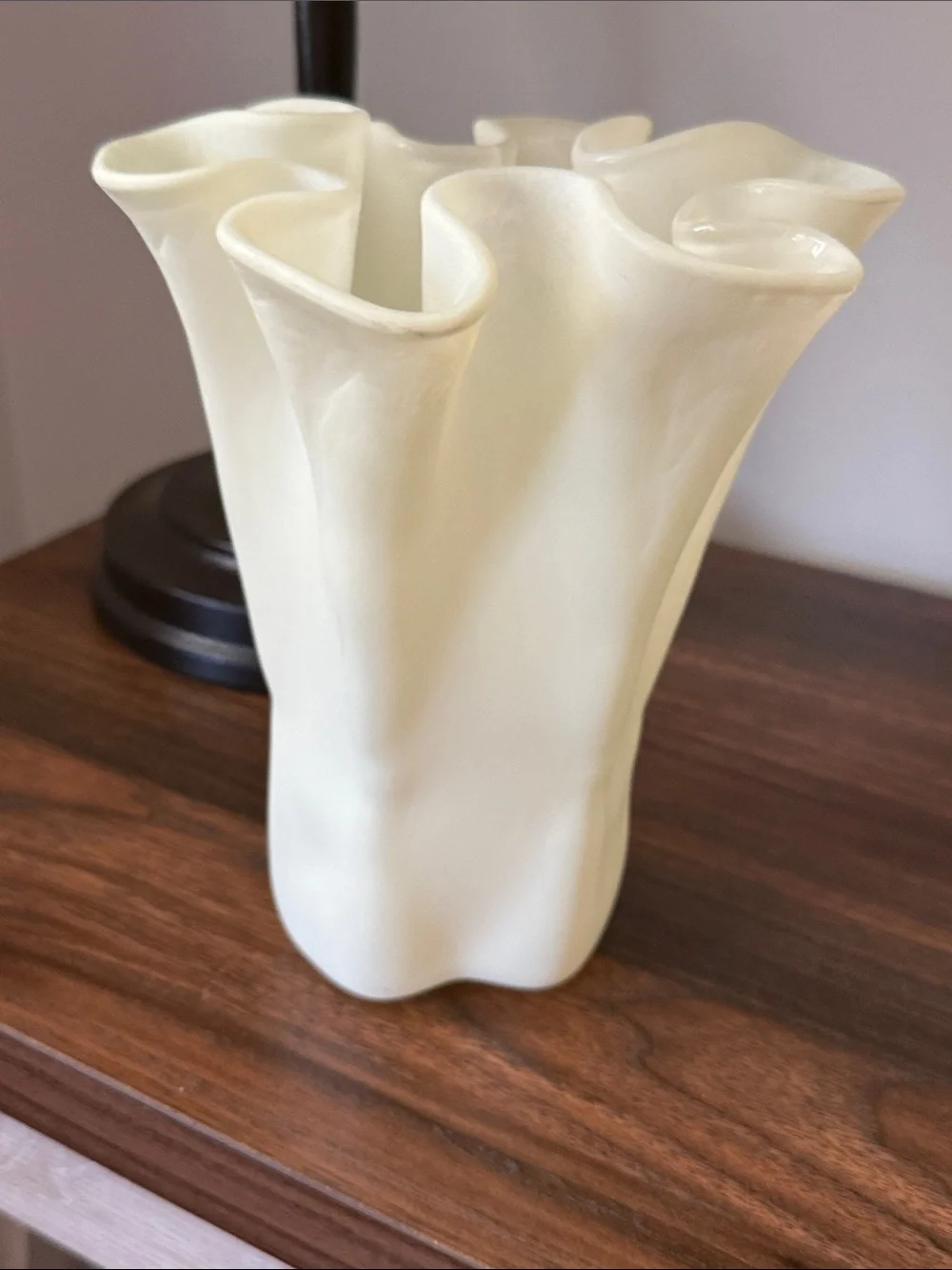 Muuria Finland Frosted Art Glass Freeform Ruffled Vase Scandinavian  Modern
